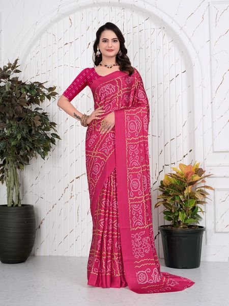 Bandhani Printed Satin Silk Saree for Party Look Daily Deals