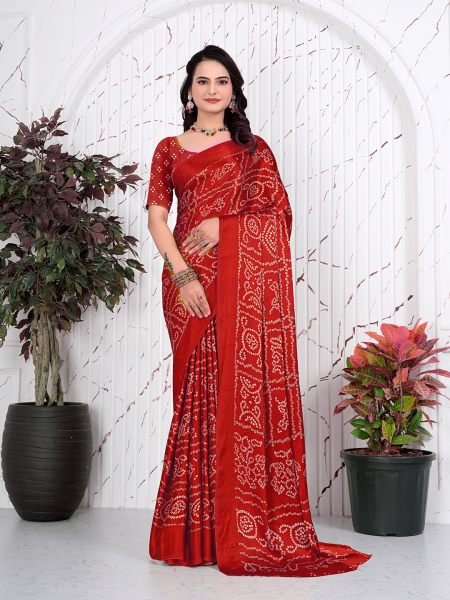Bandhani Printed Satin Silk Saree for Party Look Saree