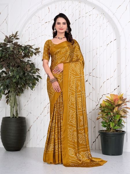 Bandhani Printed Satin Silk Saree for Party Look Daily Deals