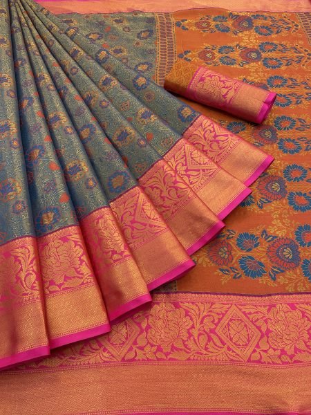 Blue Pure Silk Dharmavaram Pattu Saree with Exquisite Jacquard Zari Weaving Sale