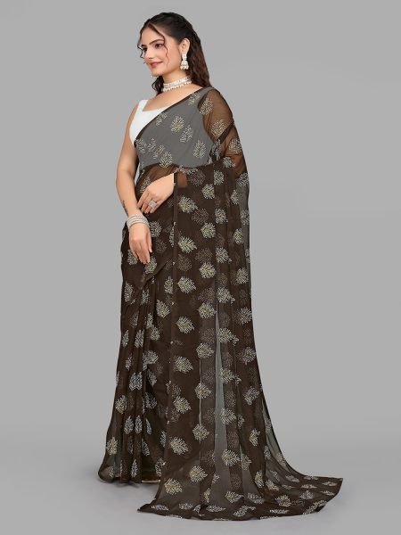 Brown Floral Print Ready To Wear Daily Saree Ready To Wear Sarees