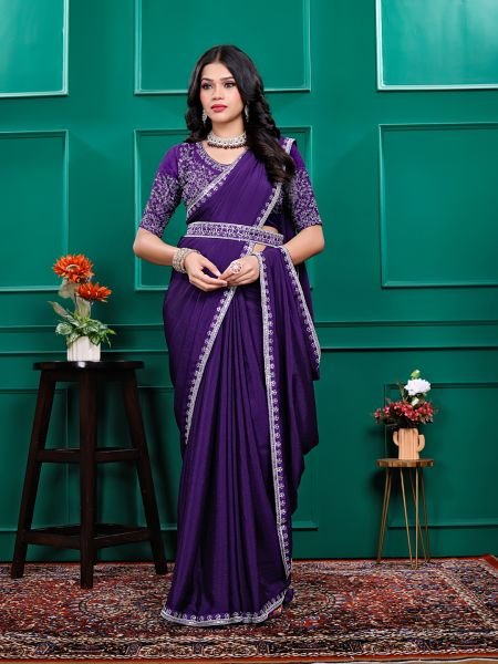 Chiffon Embroidery Sequence Lace Border Saree With Belt Designer Sarees