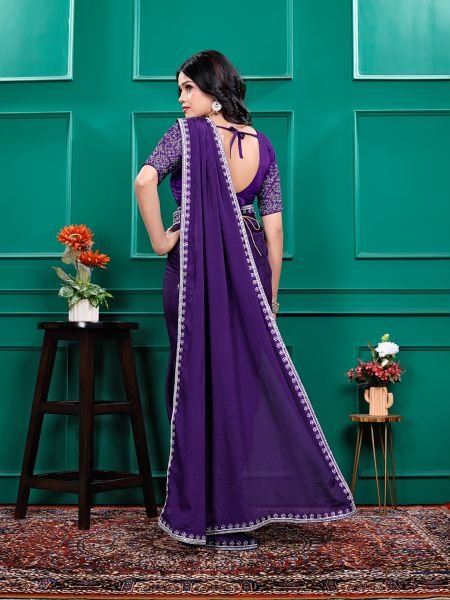 Chiffon Embroidery Sequence Lace Border Saree With Belt Designer Sarees