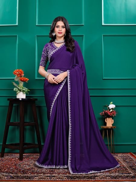 Chiffon Embroidery Sequence Lace Border Saree With Belt Designer Sarees