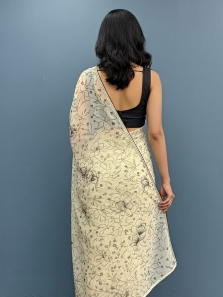 Chiffon Floral Printed Saree with Swarovski Stone Border Printed Sarees