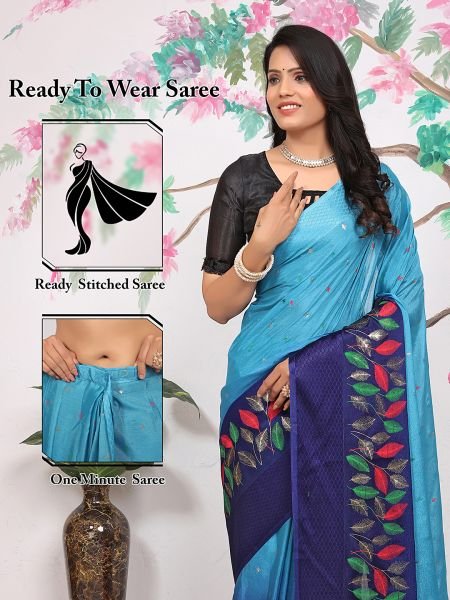 Chiffon Paisley Print Ready To Wear Sky Blue Saree Sale