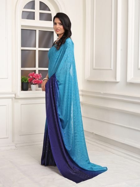 Chiffon Paisley Print Ready To Wear Sky Blue Saree  Ready To Wear Sarees