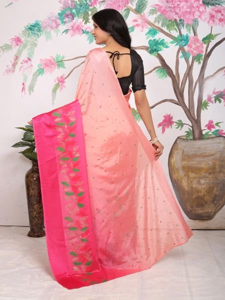 Chiffon Paisley Print Ready To Wear Pink Red Saree Ready To Wear Sarees