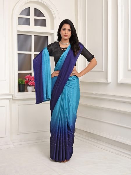 Chiffon Paisley Print Ready To Wear Sky Blue Saree  Ready To Wear Sarees