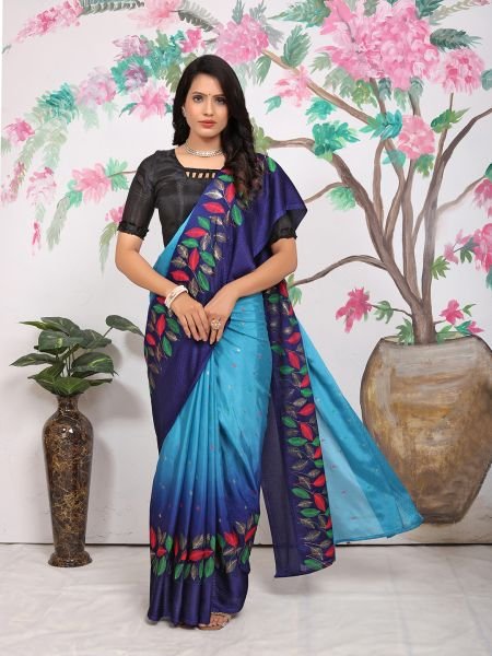 Chiffon Paisley Print Ready To Wear Sky Blue Saree Ready To Wear Sarees