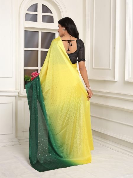 Chiffon Paisley Print Ready To Wear Yellow Green Saree  Ready To Wear Sarees