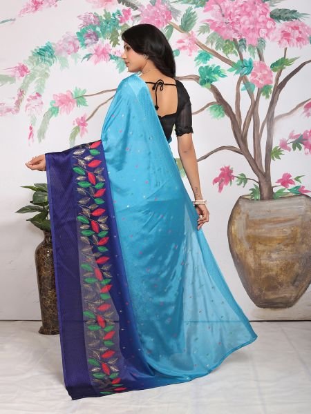Chiffon Paisley Print Ready To Wear Sky Blue Saree Ready To Wear Sarees