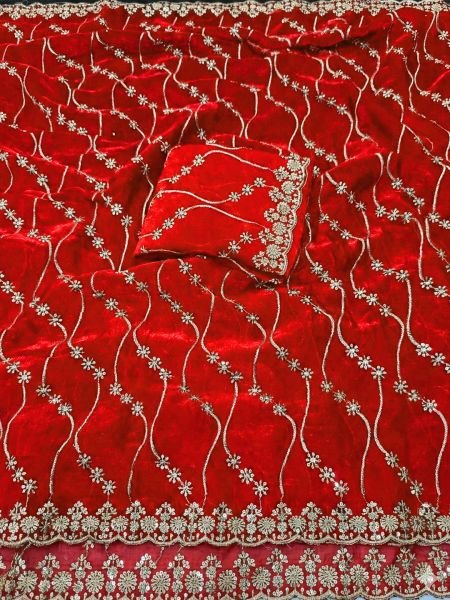 Chiffon Satin Saree with Heavy Zari Embroidery   Scalloped Cutwork Border