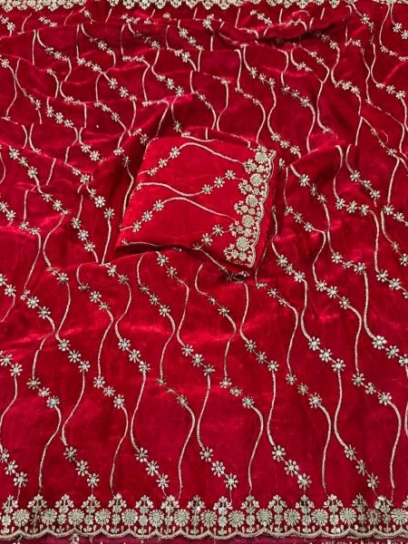 Chiffon Satin Saree with Heavy Zari Embroidery   Scalloped Cutwork Border