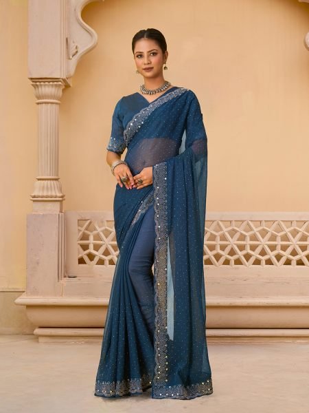 Rama Chiffon Saree with Swarovski Diamond Embellishments Sale