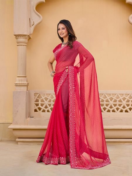 Gajri Chiffon Saree with Swarovski Diamond Embellishments Designer Sarees