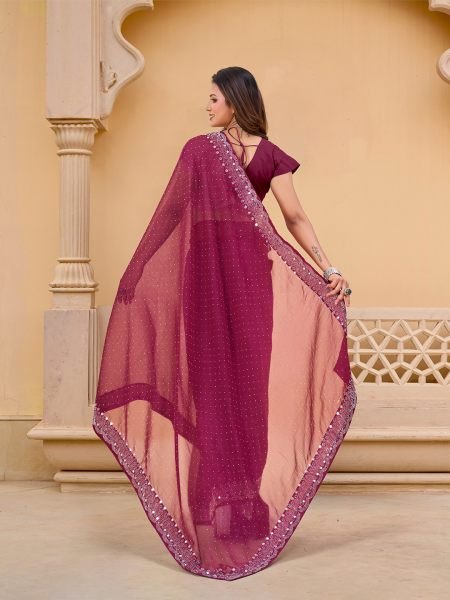 Wine Chiffon Saree with Swarovski Diamond Embellishments Designer Sarees