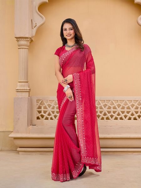 Gajri Chiffon Saree with Swarovski Diamond Embellishments Designer Sarees