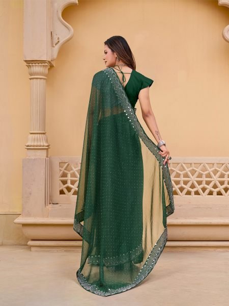 Green Chiffon Saree with Swarovski Diamond Embellishments Designer Sarees