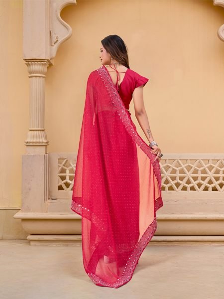 Gajri Chiffon Saree with Swarovski Diamond Embellishments Designer Sarees