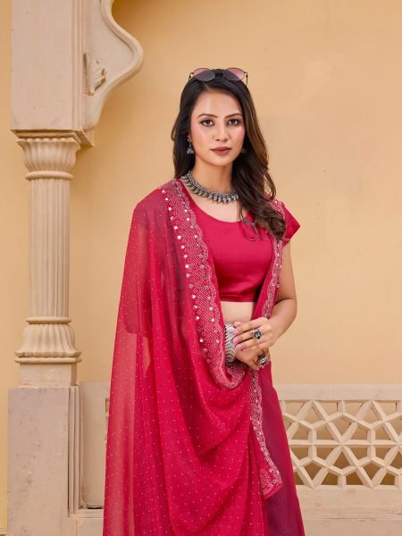 Gajri Chiffon Saree with Swarovski Diamond Embellishments Designer Sarees