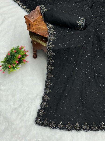Chinon Crush Silk Saree with Siroski Diamond Work Daily Deals