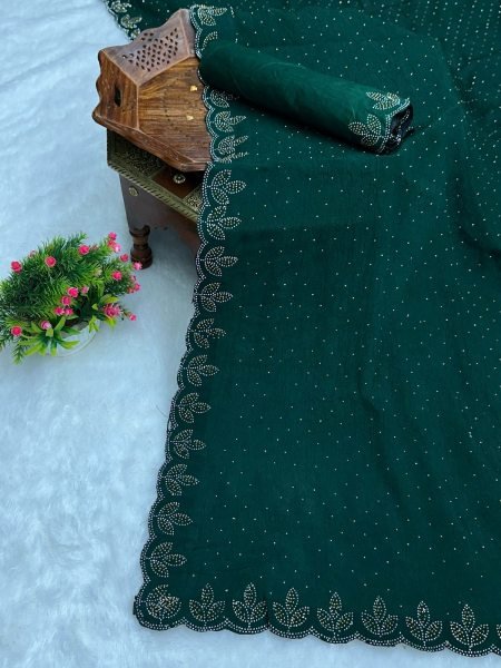 Chinon Crush Silk Saree with Siroski Diamond Work Daily Deals
