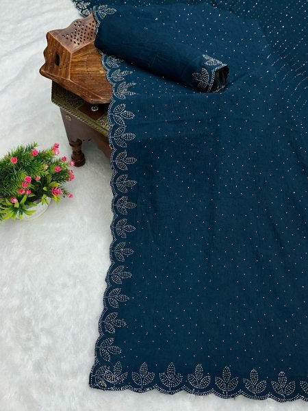 Chinon Crush Silk Saree with Siroski Diamond Work Daily Deals