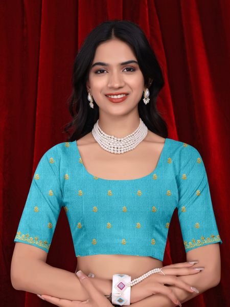 Chinon Dual Tone Saree with Embroidered Moti Border   Unstitched Blouse Piece Embroidered Sarees