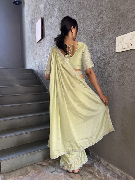  Chinon Embroidery Work Saree With Stitched Blouse Ready To Wear Sarees
