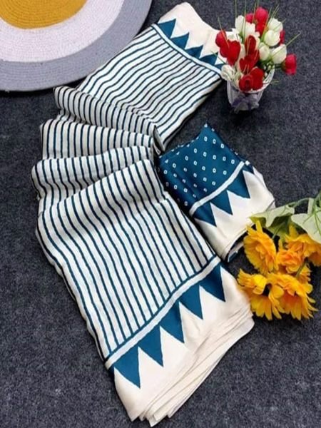 Crepe Silk Geometric Stripes   Traditional Print Saree  Saree