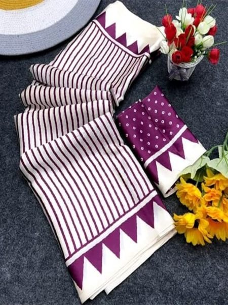 Crepe Silk Geometric Stripes   Traditional Print Saree 