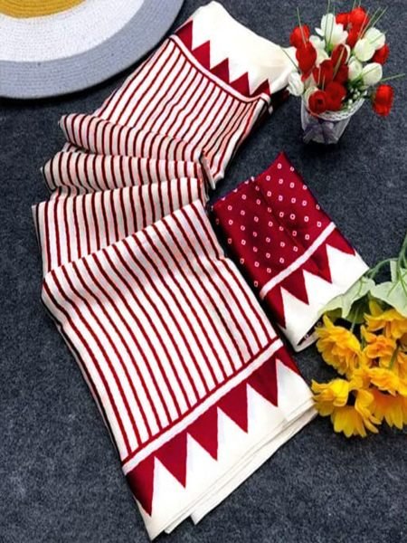 Crepe Silk Geometric Stripes   Traditional Print Saree 