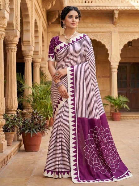 Crepe Silk Saree with Contemporary Geometric Stripes   Traditional Print
