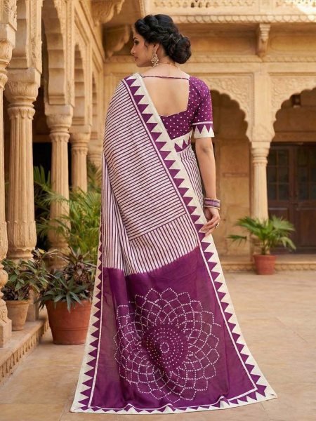 Crepe Silk Saree with Contemporary Geometric Stripes   Traditional Print Printed Sarees