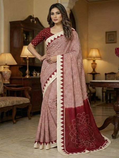 Crepe Silk Saree with Contemporary Geometric Stripes   Traditional Print Printed Sarees