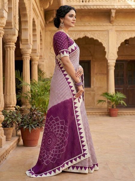 Crepe Silk Saree with Contemporary Geometric Stripes   Traditional Print Printed Sarees