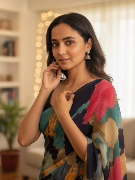 Designer Chiffon Printed Saree in Multicolor Shades Saree