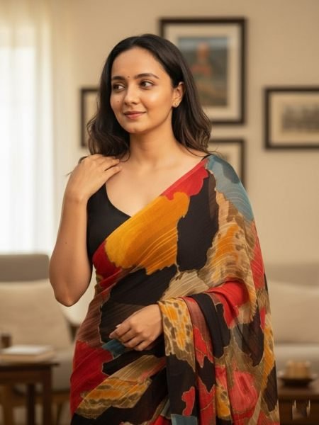 Designer Chiffon Printed Saree in Multicolor Shades Daily Deals
