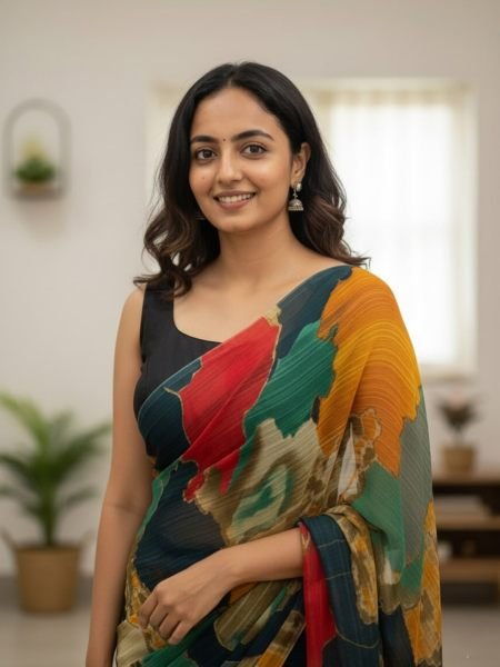 Designer Chiffon Printed Saree in Multicolor Shades Daily Deals