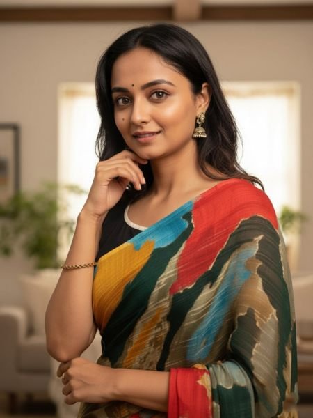Designer Chiffon Printed Saree in Multicolor Shades Daily Deals