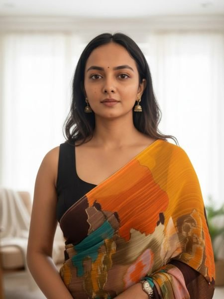 Designer Chiffon Printed Saree in Multicolor Shades Daily Deals
