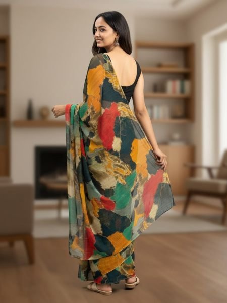 Designer Chiffon Printed Saree in Multicolor Shades Designer Sarees
