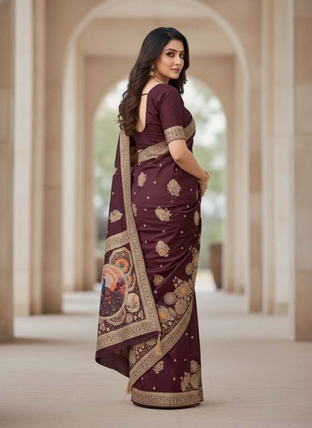 Dola Silk Saree  Woven Saree  Peacock Motif Pallu  Zari Work Saree  Traditional Indian Wear  Silk Sarees