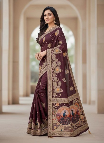 Dola Silk Saree  Woven Saree  Peacock Motif Pallu  Zari Work Saree  Traditional Indian Wear  Silk Sarees