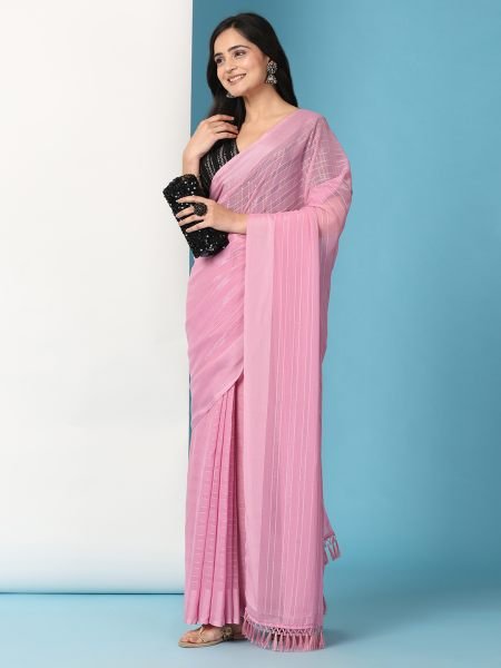 Dusty Ready To Wear Chiffon Saree With Stitched Blouse Ready To Wear Sarees