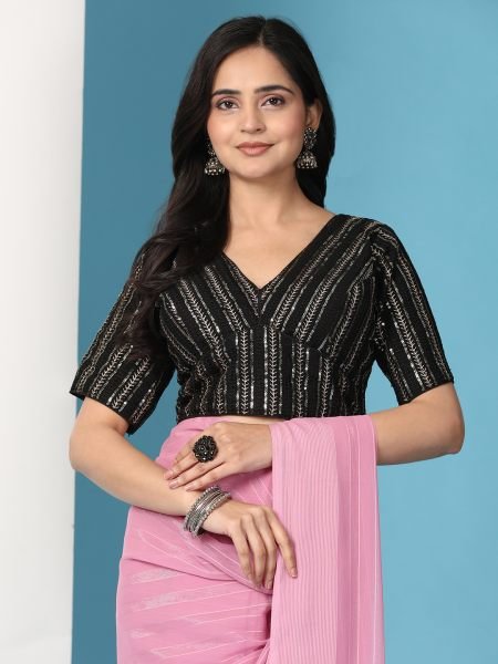 Dusty Ready To Wear Chiffon Saree With Stitched Blouse Ready To Wear Sarees