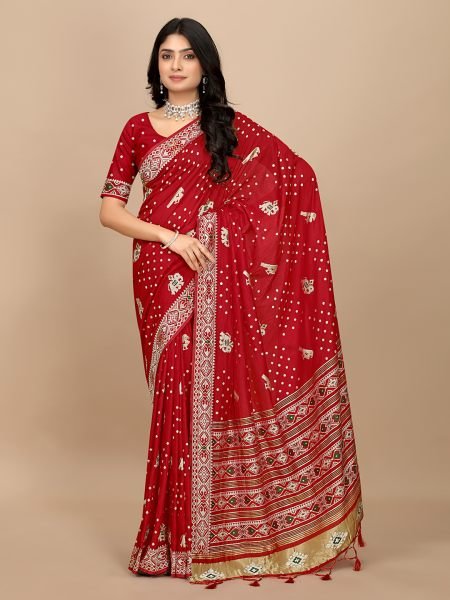 Elegance Redefined Patola Print Red Cotton Silk Saree with Tassel Border Pallu