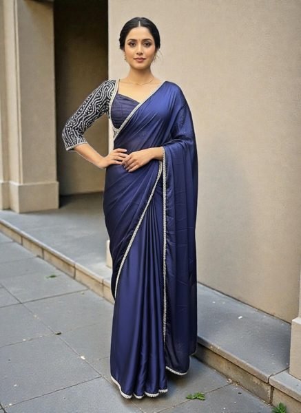 Elegant Black Rangoli Silk Saree with Mirror Lace Border and Designer Foil Print Blouse Saree