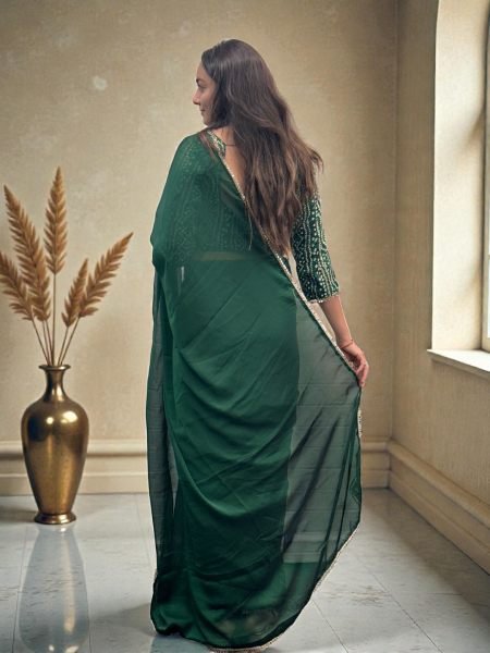 Elegant Black Rangoli Silk Saree with Mirror Lace Border and Designer Foil Print Blouse Party Wear Saree